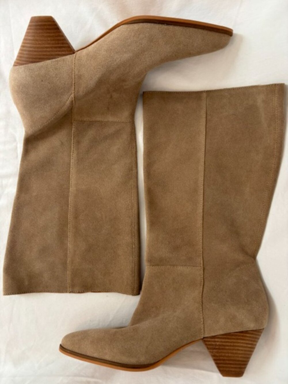 Lucky Brand Fukko Women's Camel Suede Pointed Toe Cone Heel Mid-Calf Boot 10M